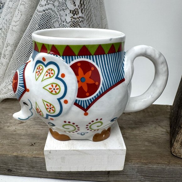 Hand-Painted Elephant Mug By Pier 1 Imports - Picture 3 of 7